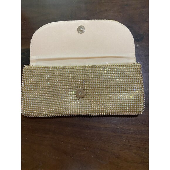 Vintage Rhinestone Evening Clutch Purse Gold Light Chain Should Strap Formal - Picture 6 of 11